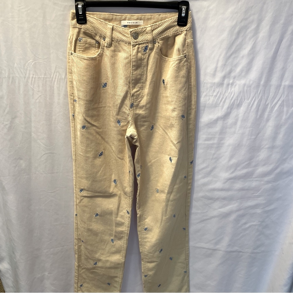 Pacsun 90’s Boyfriend Mushroom Embroidered Corduroy Straight Leg Pants 25 Hippie